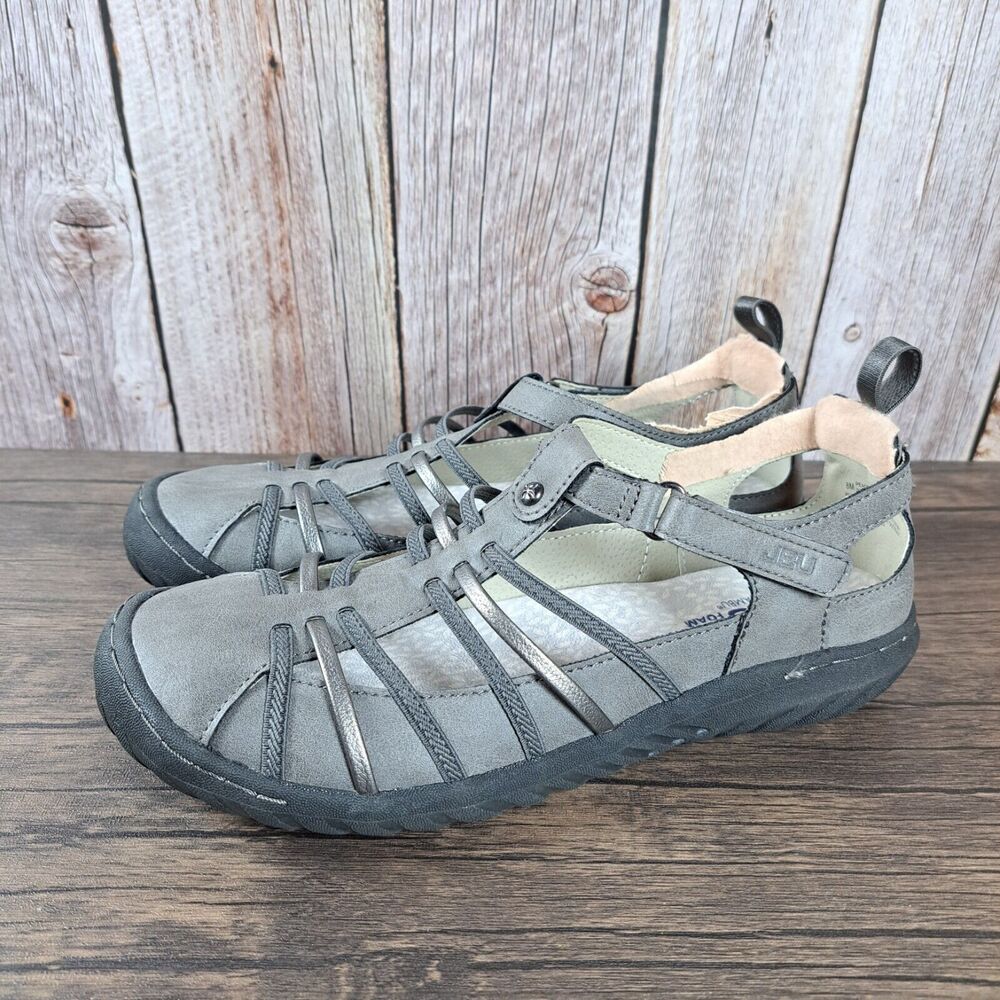 JBU by Jambu Peace Strappy Mary Jane Leather Sandals Women's Sz 8 M Gray Silver